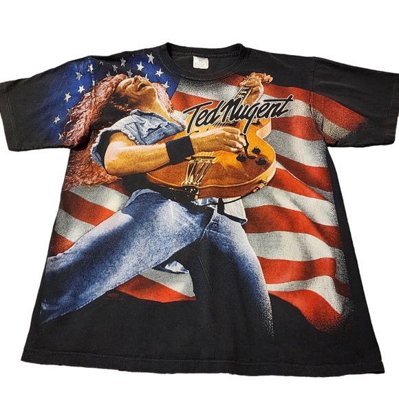 Vintage Winterland Productions Ted Nugent All Over Print | Early 90s Tee| Sz XL - Picture 3 of 14